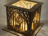 [Laser cut and engrave] Illuminated Deer and Forest Scene Shadow Box Lantern
