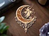 [Laser cut and engrave] Crescent Moon and Fairy Wall Hanging with Celestial Accents