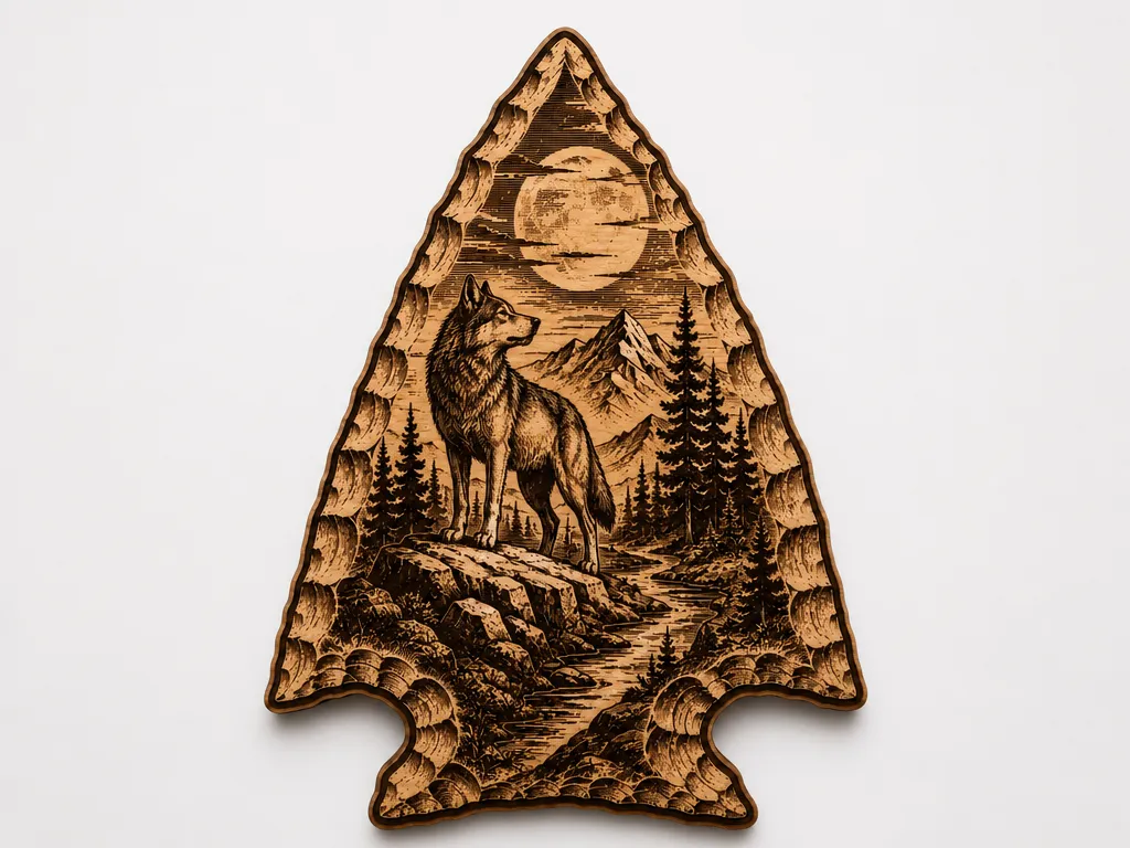 Arrowhead Wolf Scenic Cut and Engrave