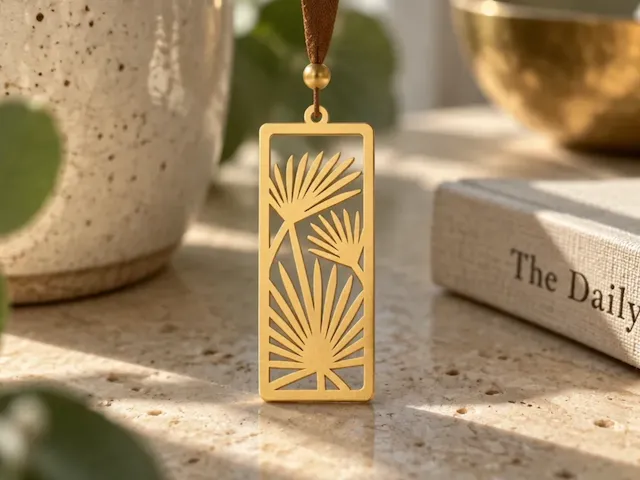 Gold Metal Bookmark with Tropical Palm Leaf Cutout Design