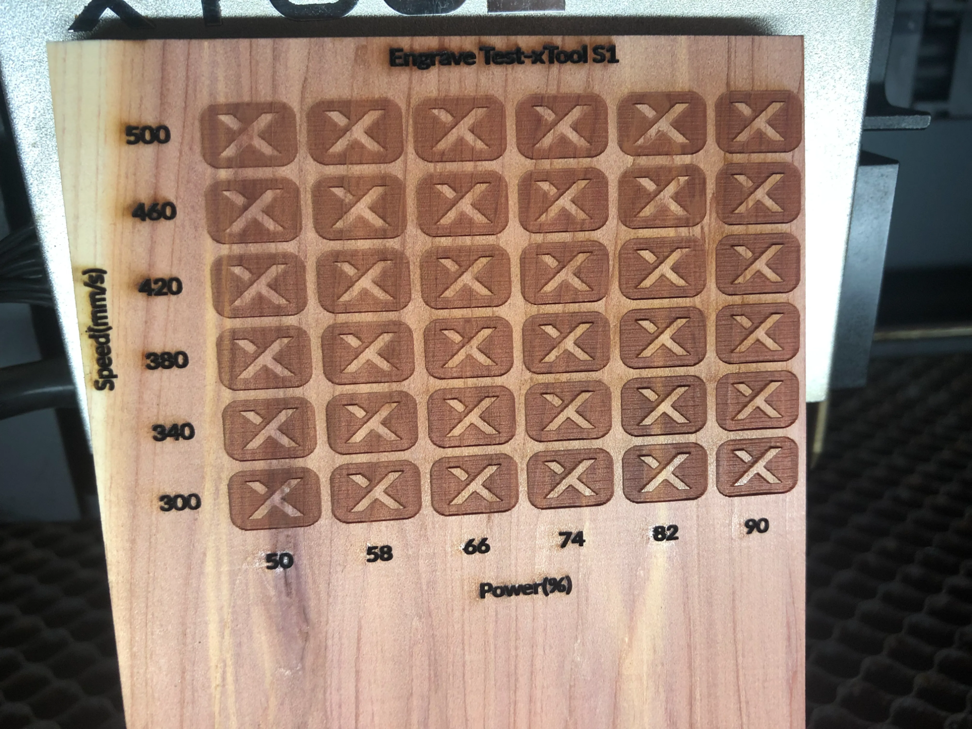 Wood Material Test Grid with Speed and Power Settings