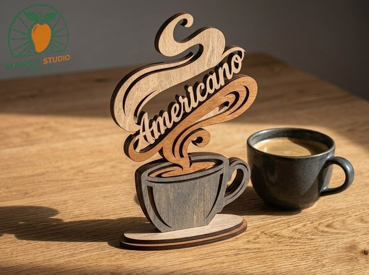 [Laser cut and engrave] 3D Americano Coffee Cup Laser Cut SVG