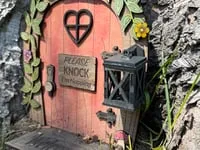 [Laser cut and engrave] Wooden Hobbit Gnome Door with Lantern Mailbox for Garden
