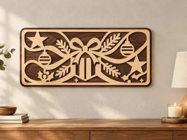 Rectangular Wooden Christmas Gift Box Wall Art & Home Decor