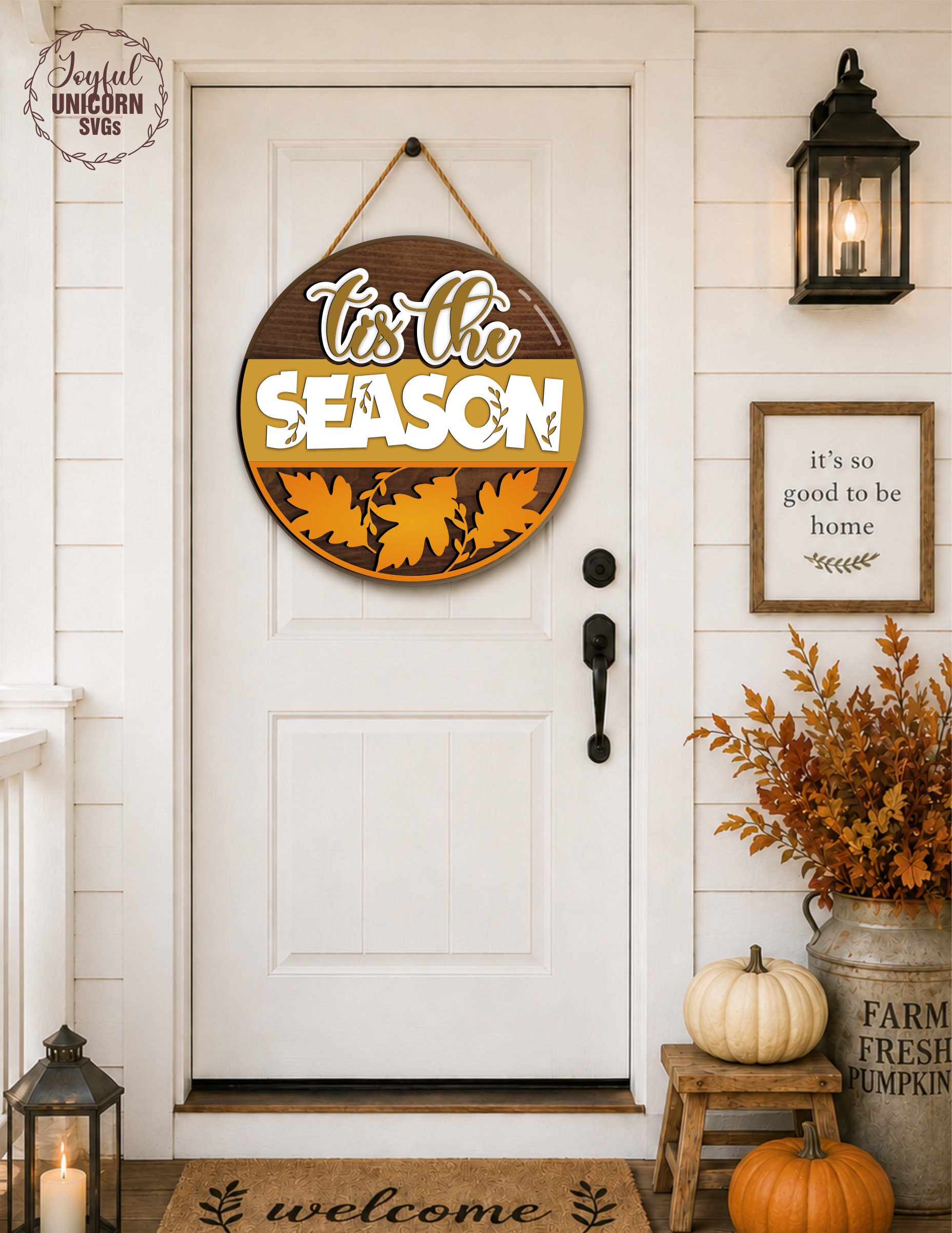 [Laser cut and engrave] Autumn Round Door Sign Bundle SVG, Home Sweet Home Fall Wreath, Tis the Fall Season Door Hanger SVG, Laser Cut File for Glowforge, CNC, Xtool