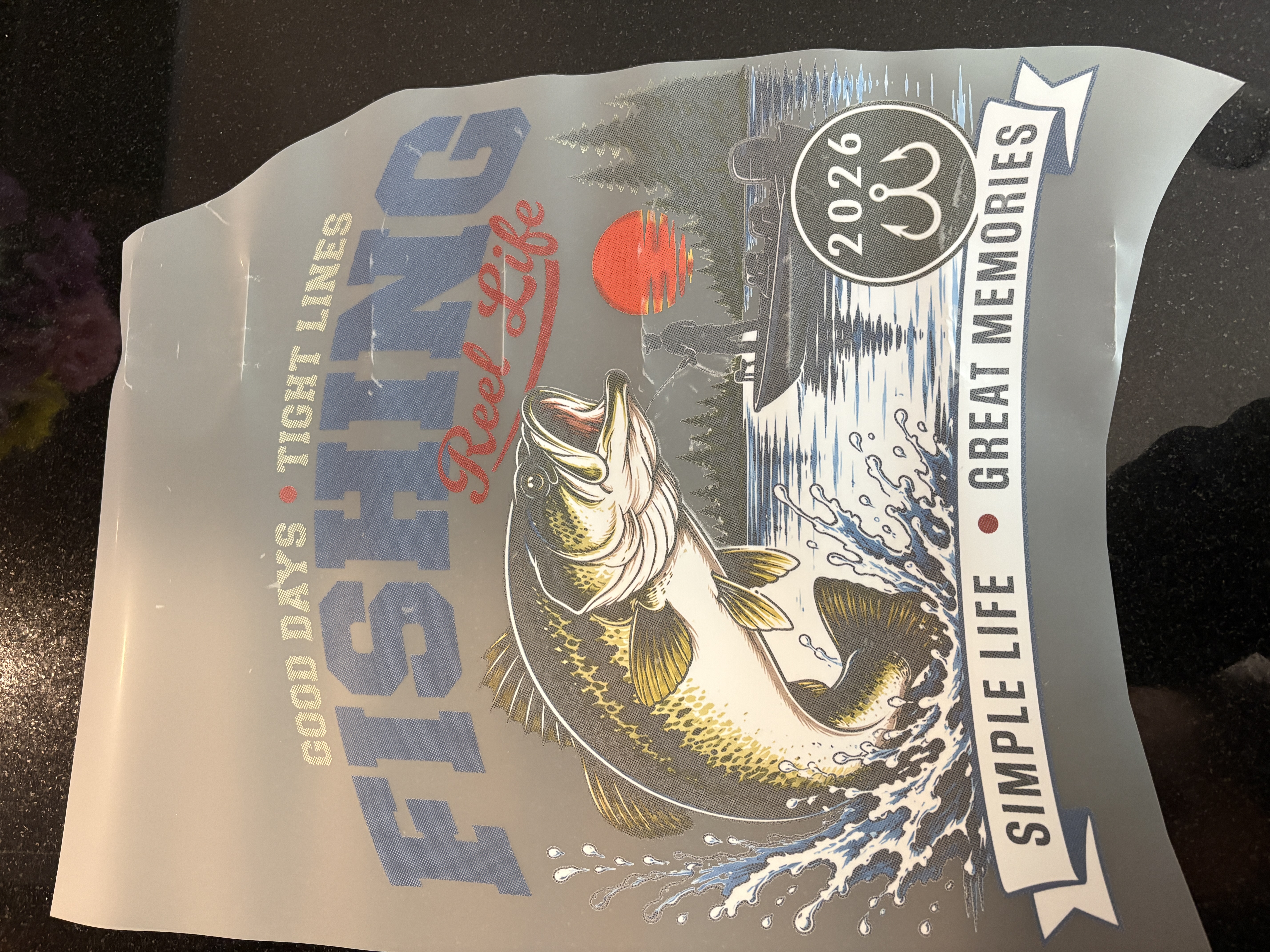 [DTF Printing] Fishing Reel Life Graphic T-Shirt with Bass and Lake Scene