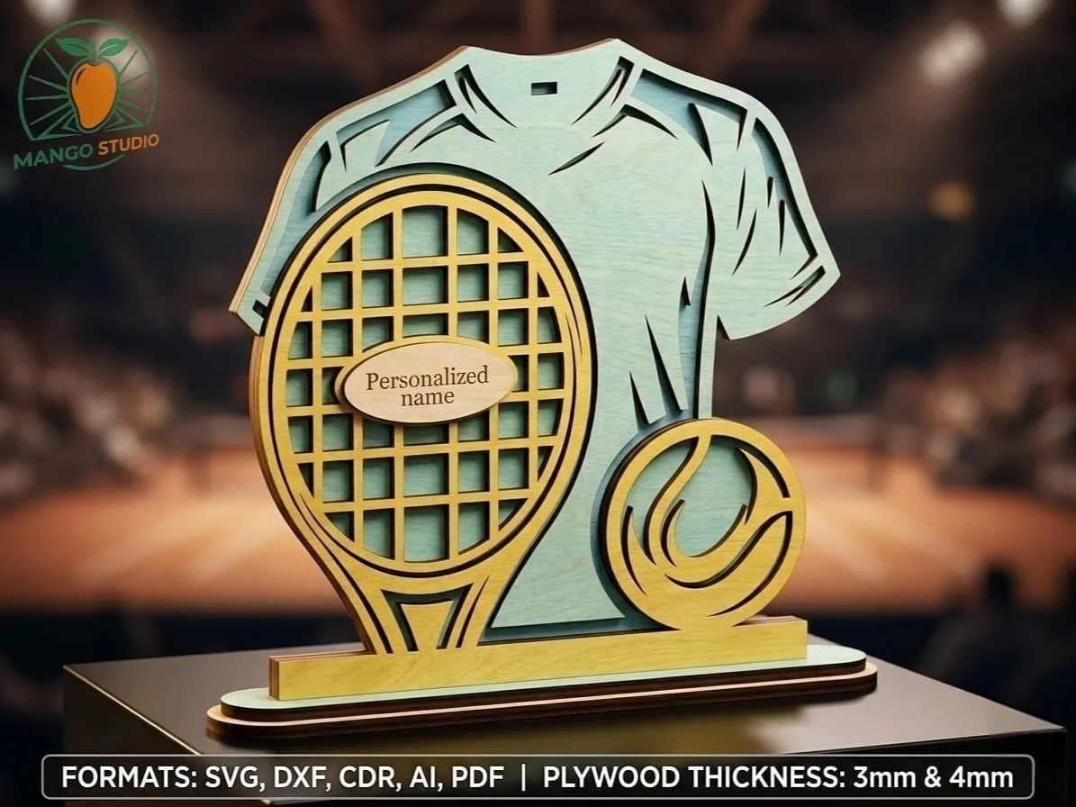 3D Layered Wooden Tennis Trophy SVG