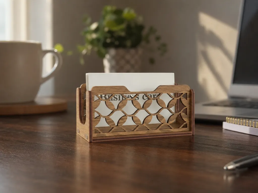 Wooden Business Card Holder with Geometric Pattern