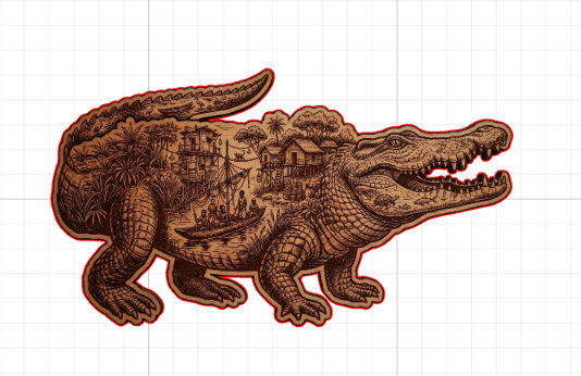 [Laser cut and engrave] Alligator Shaped Wall Art Featuring Detailed Swamp Village Scene