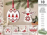 [Laser cut and engrave] Christmas Ornaments Bundle. Scandinavian Folk Baubles Laser Cut  Files. Wooden Tree Decor SVG. Cross Stitch Holiday Ornaments. Хmas Tree Hangers