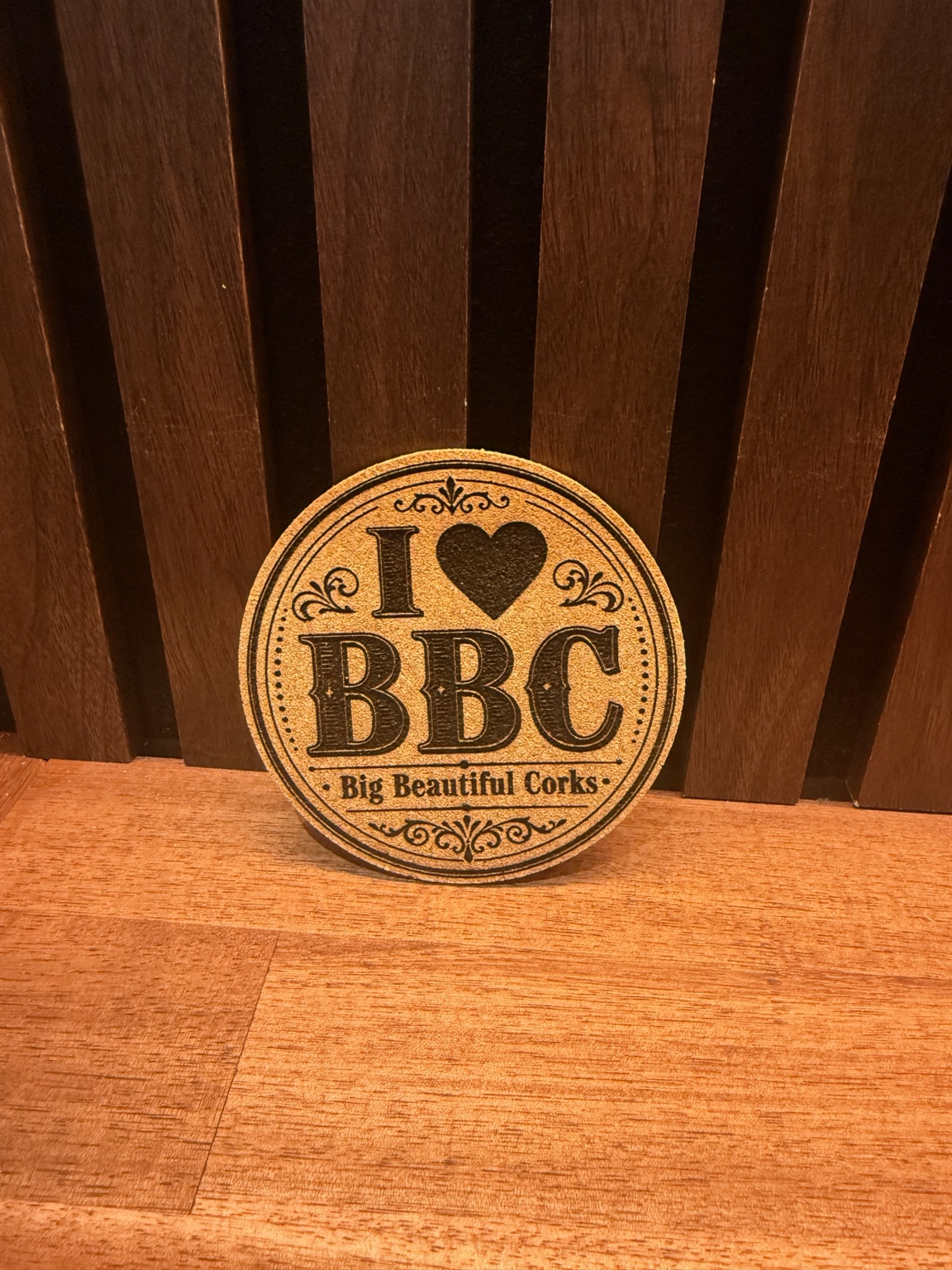 [Laser cut and engrave] I Love BBC Big Beautiful Corks Round Drink Coaster