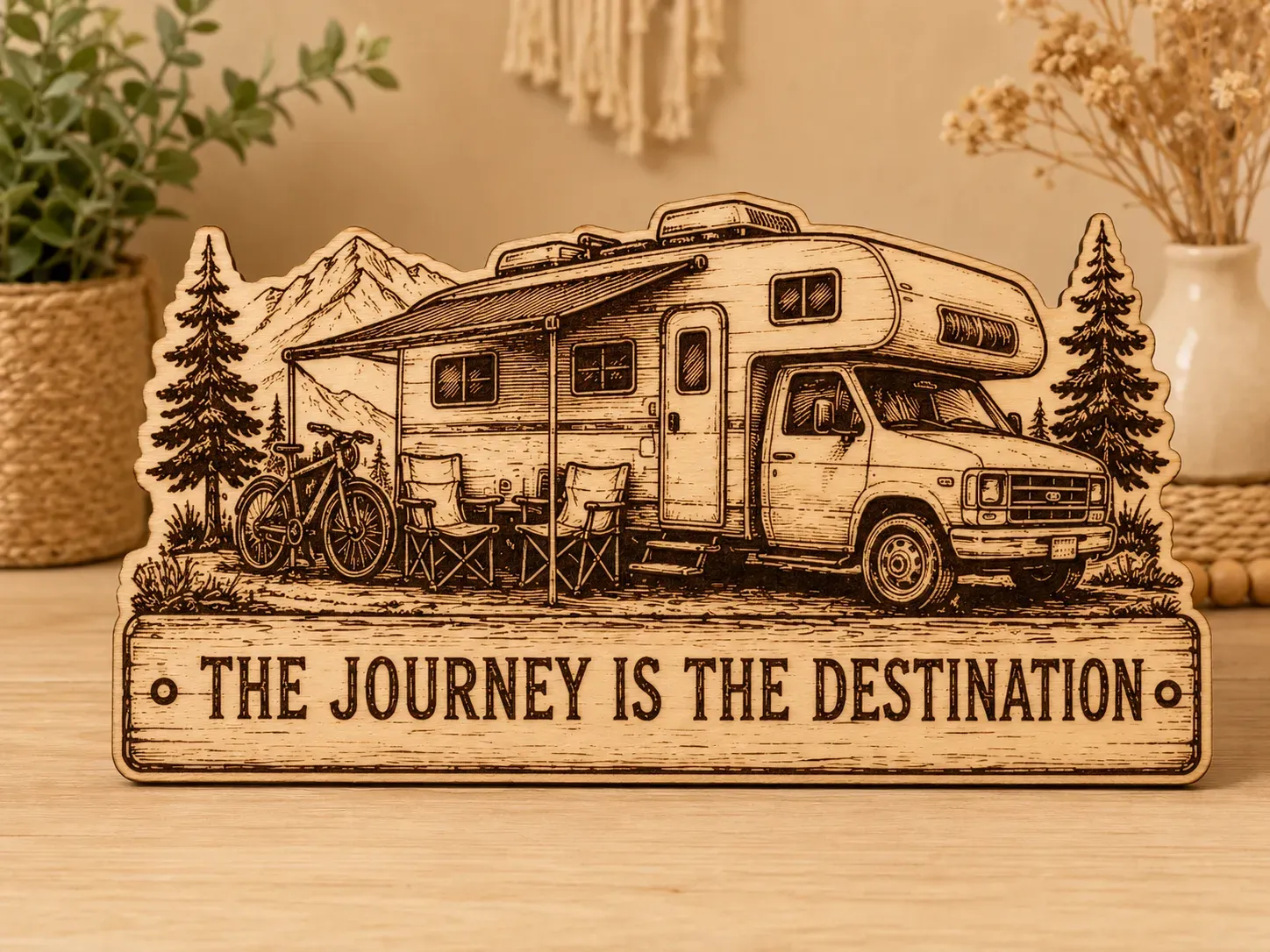 The Journey Is The Destination - Motorhome Camping Wooden Sign | RV Travel | Laser Cut