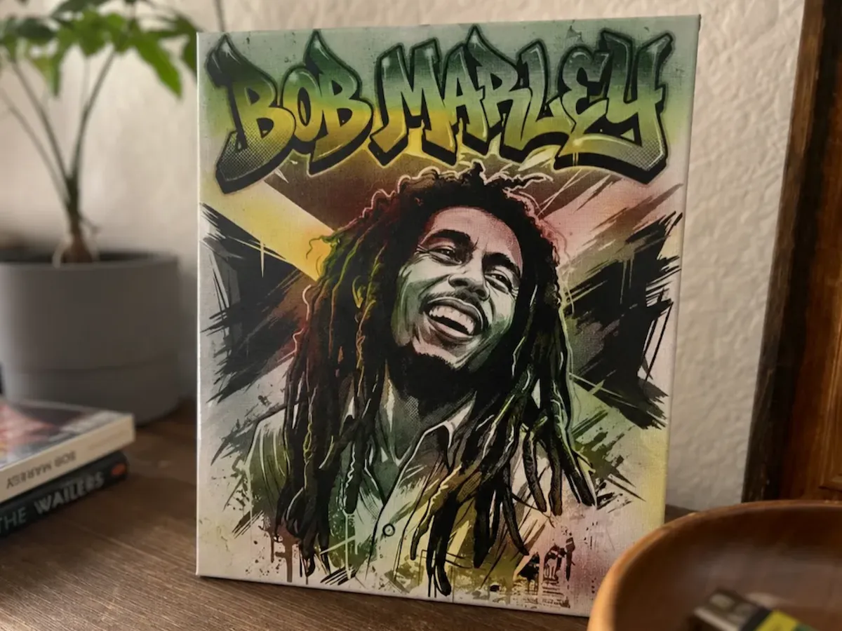 [Laser cut and engrave] Tableau sur toile représentant le portrait de Bob Marley style graffiti