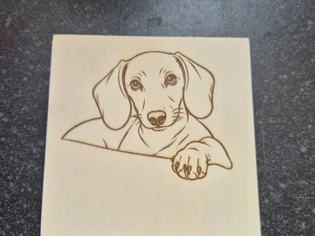 Dachshund dog portrait line art on wooden square plaque