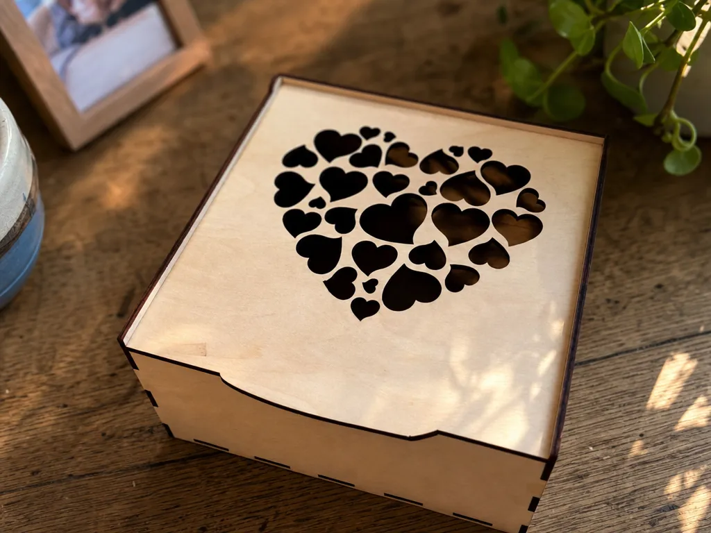 Wooden Keepsake Box with Heart Cutout Pattern