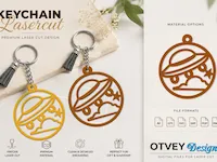 [Laser cut and engrave] Space Themed Wooden Keychain Set Featuring Planets Rockets and UFOs