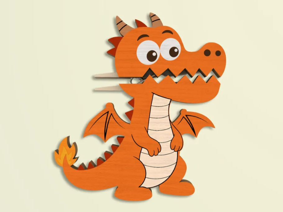 Orange Dragon Character Clothespin Wall Decor