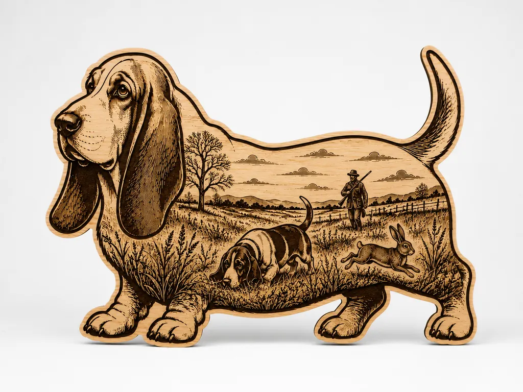 Basset Hound Scenic Cut and Engrave