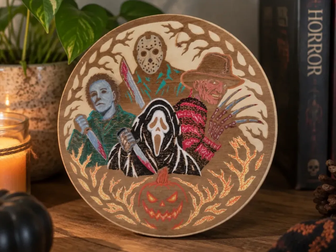 [Laser cut and engrave,Other] Plaque murale ronde avec personnages emblématiques de films d'horreur