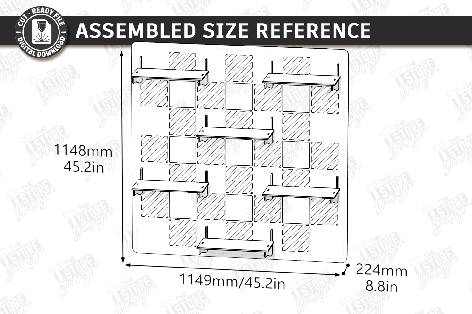 [Laser cut and engrave] Wall Mounted Pegboard Display Shelves for Indoor Plants and Home Organization Laser Cut Bundle