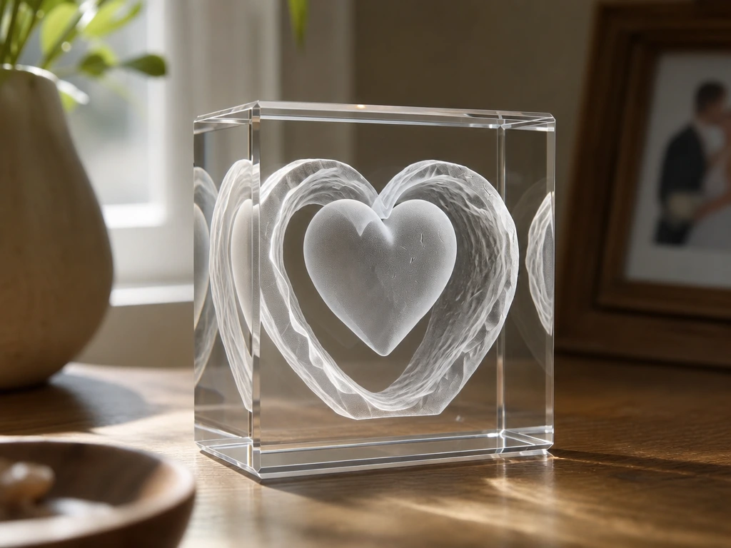 Subsurface Laser-Engraved Heart Crystal Keepsake