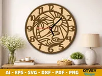 [Laser cut and engrave] Beach Sunset Themed Round Wall Clocks with Tropical Coastal Motifs