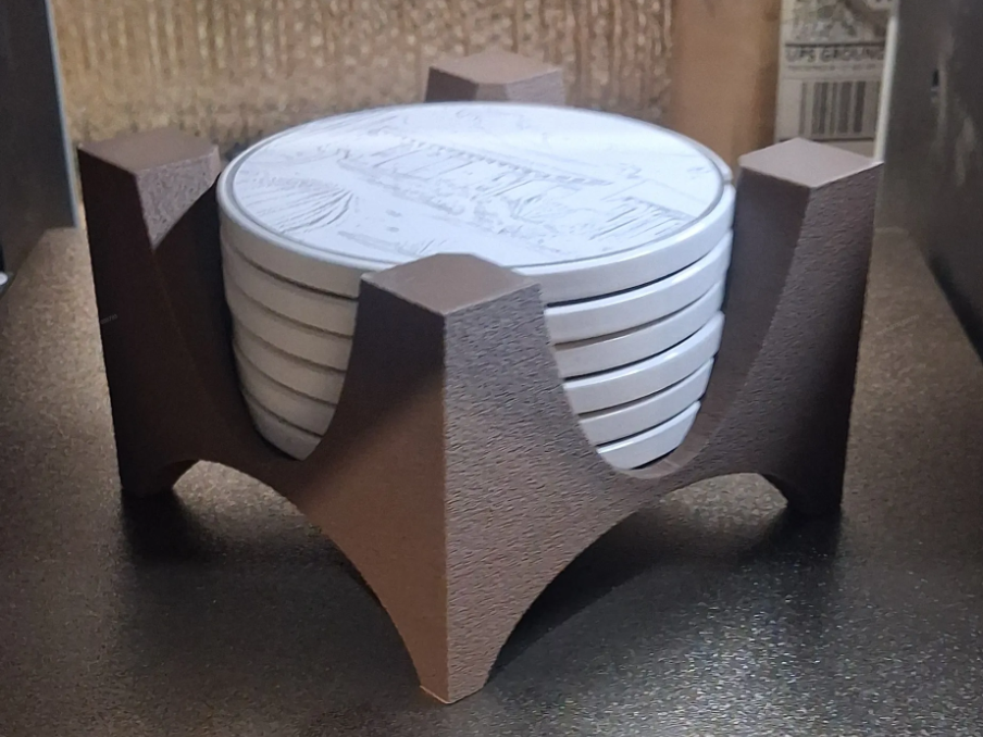 Set of Round Drink Coasters with a 3D Printed Holder
