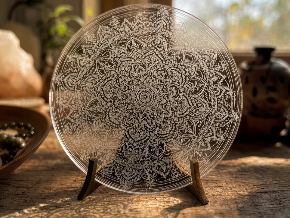 Circular Glass Mandala Art Display Piece