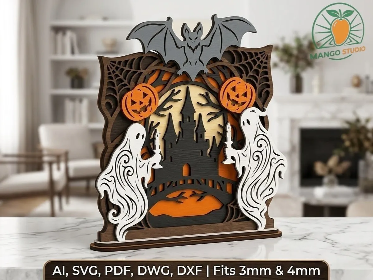 3D Halloween Castle Laser Cut Stand