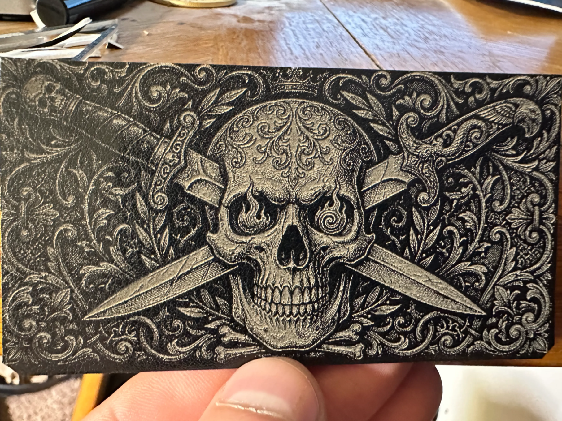 Ornate Skull and Dagger Rectangular Patch with Filigree Details