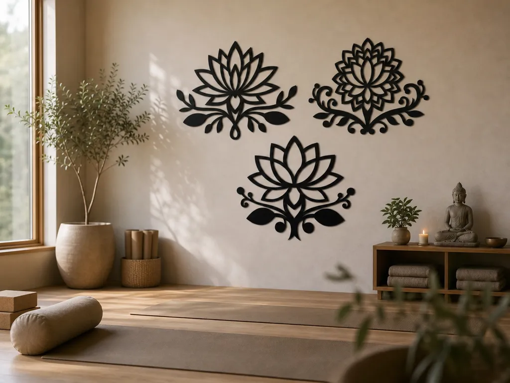 Set of 3 Lotus Flower Wall Art Set for Yoga Studio Decor Bundle