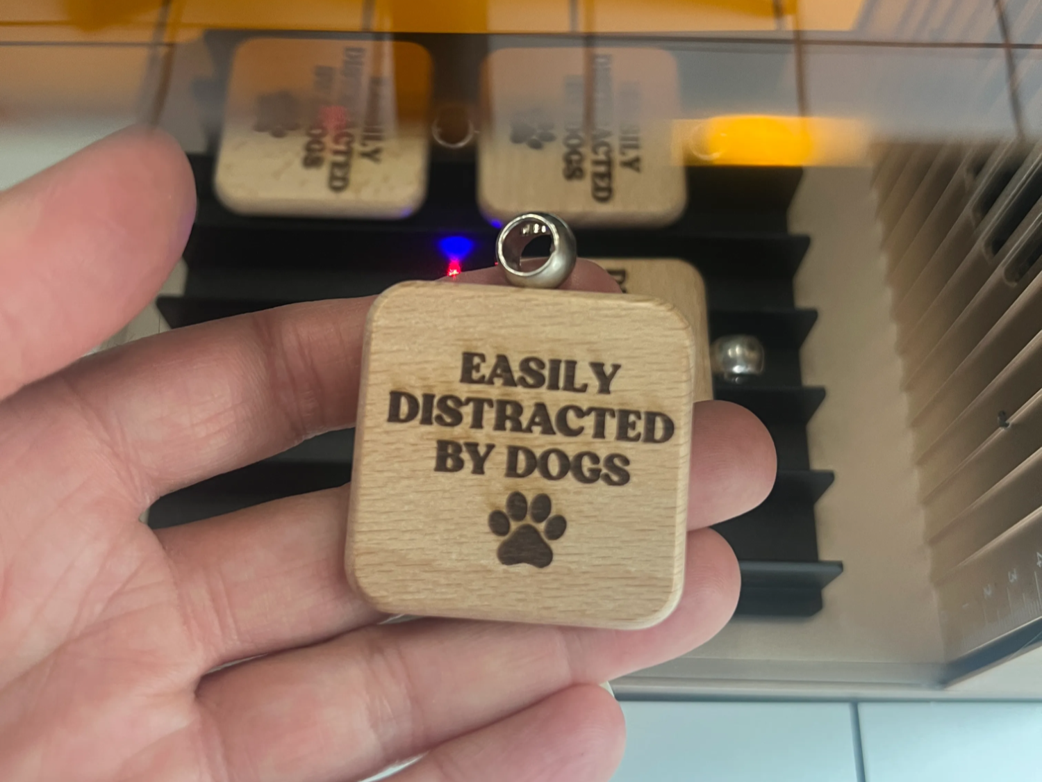 Easily Distracted By Dogs Wooden Keychain Tag