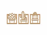 [Laser cut and engrave] Set of Three Square Potted Cactus and Succulent Wall Art