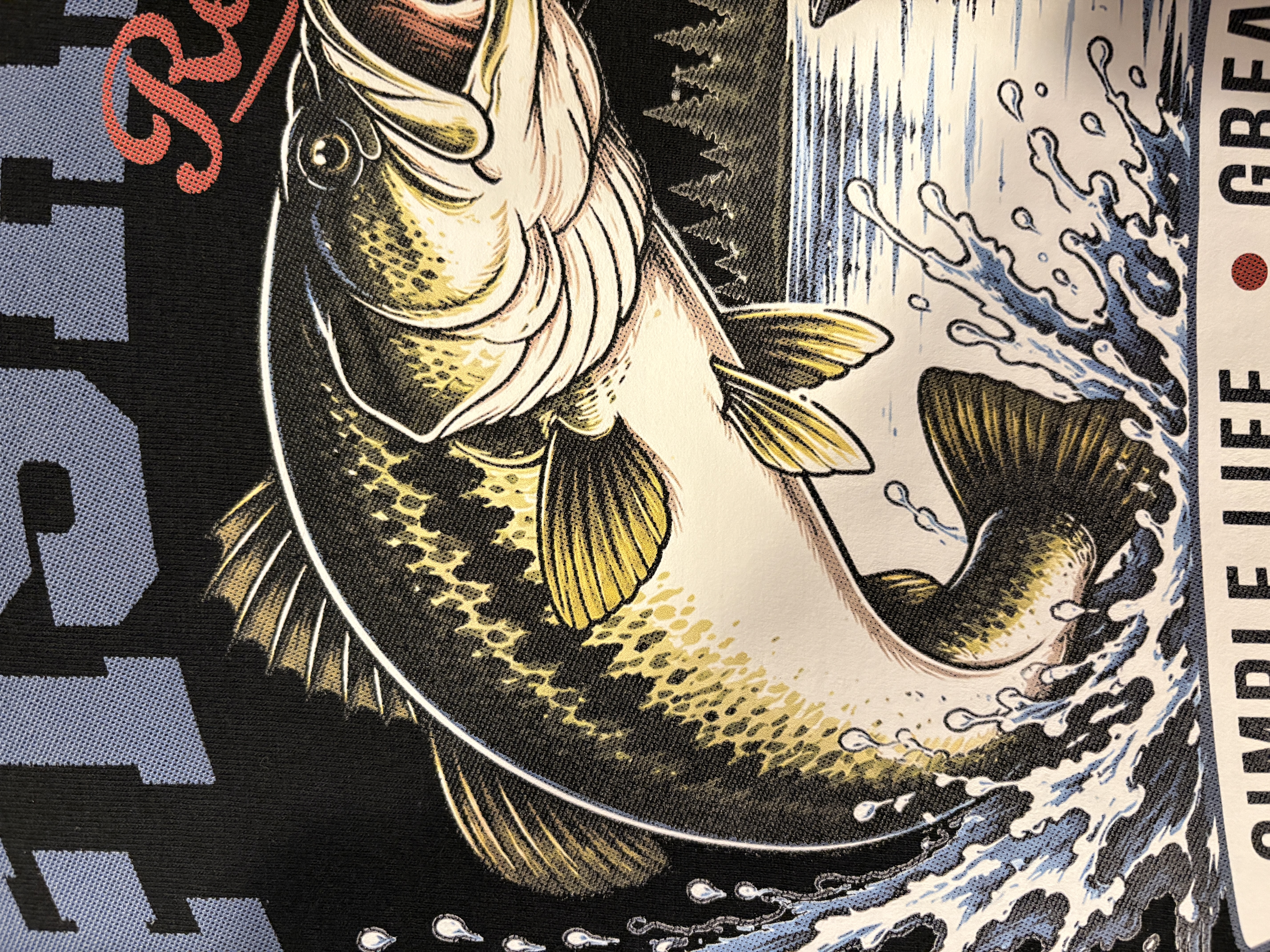 [DTF Printing] Fishing Reel Life Graphic T-Shirt with Bass and Lake Scene
