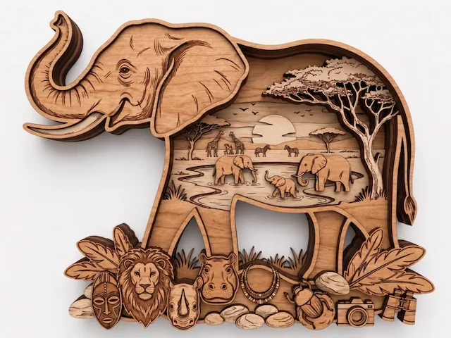 Elephant Wall Art with African Safari Wildlife Scene