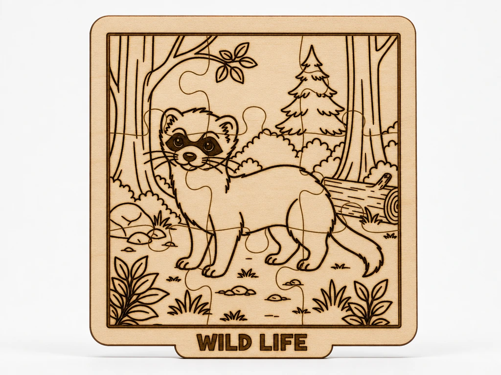Adorable Woodland Ferret Puzzle SVG & XCS | Laser Cut Wooden Wildlife Puzzle | Printable Nature Activity for Kids | DIY Learning Toy