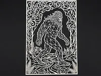 [Laser cut and engrave] Geometric Bigfoot Wall Art with Forest Landscape