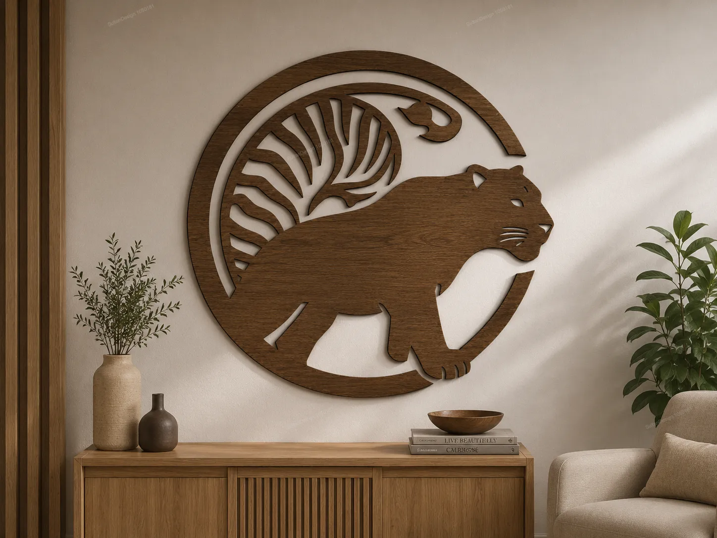 Majestic Tiger and Panther Circular Wall Art Laser Cut SVG Design