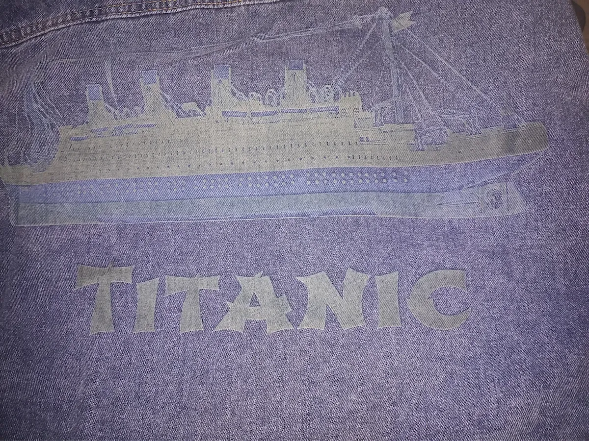[Laser cut and engrave] Titanic ocean liner graphic denim jacket