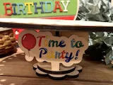 [Laser cut and engrave] Happy Birthday Wooden Cake Stand with Balloon and Present Cutouts