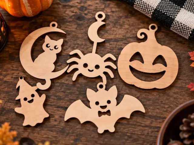 Halloween Character Hanging Ornaments Featuring Cat, Spider, Pumpkin, Ghost, and Bat