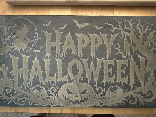 Happy Halloween Slate Sign with Witch and Pumpkin