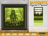 [Laser cut and engrave] Halloween Haunted House Layered Wall Art with Pumpkins and Tombstones
