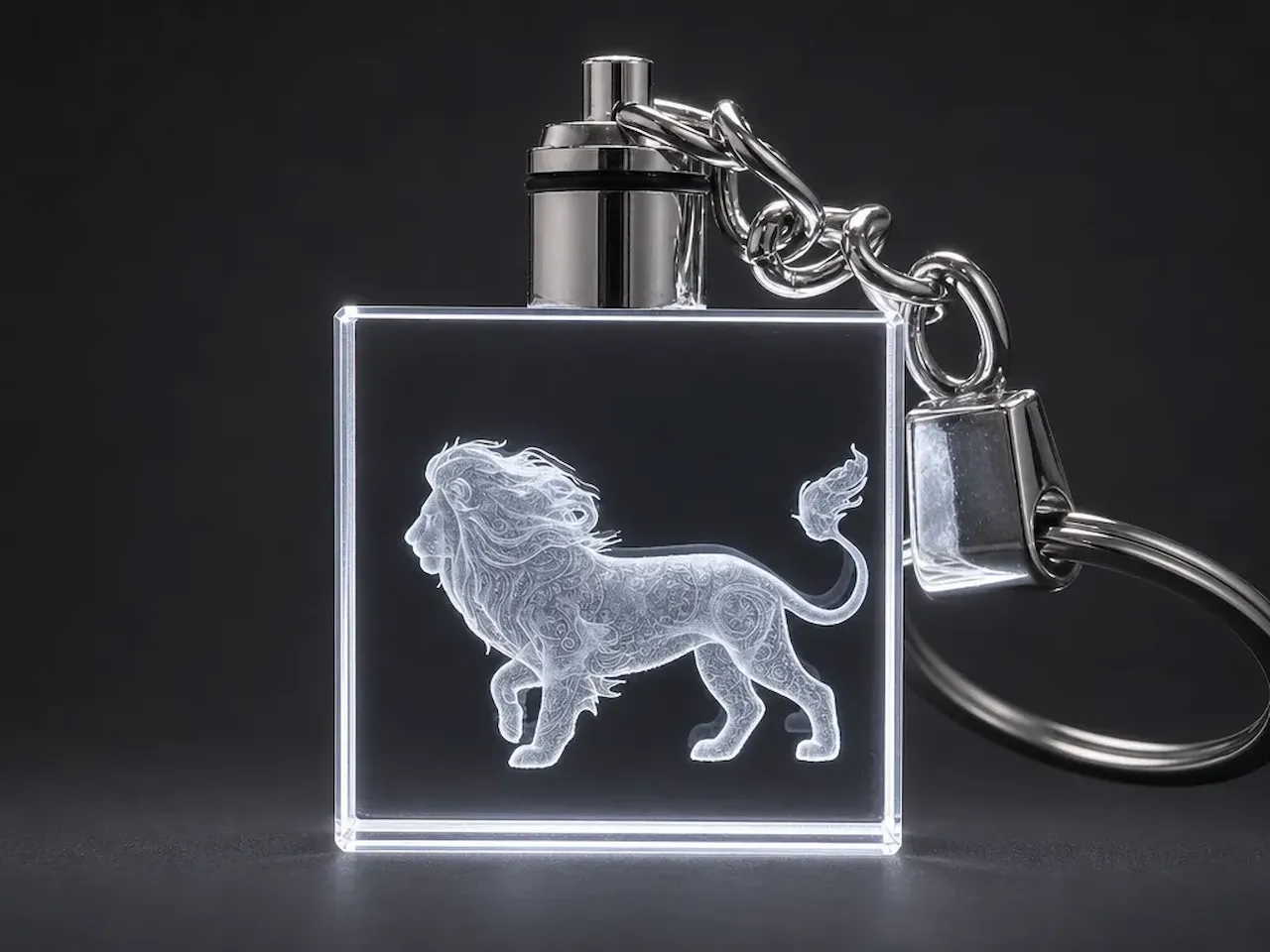 [Laser cut and engrave] Schlüsselanhänger aus Glas mit Sternzeichen Löwen Motiv