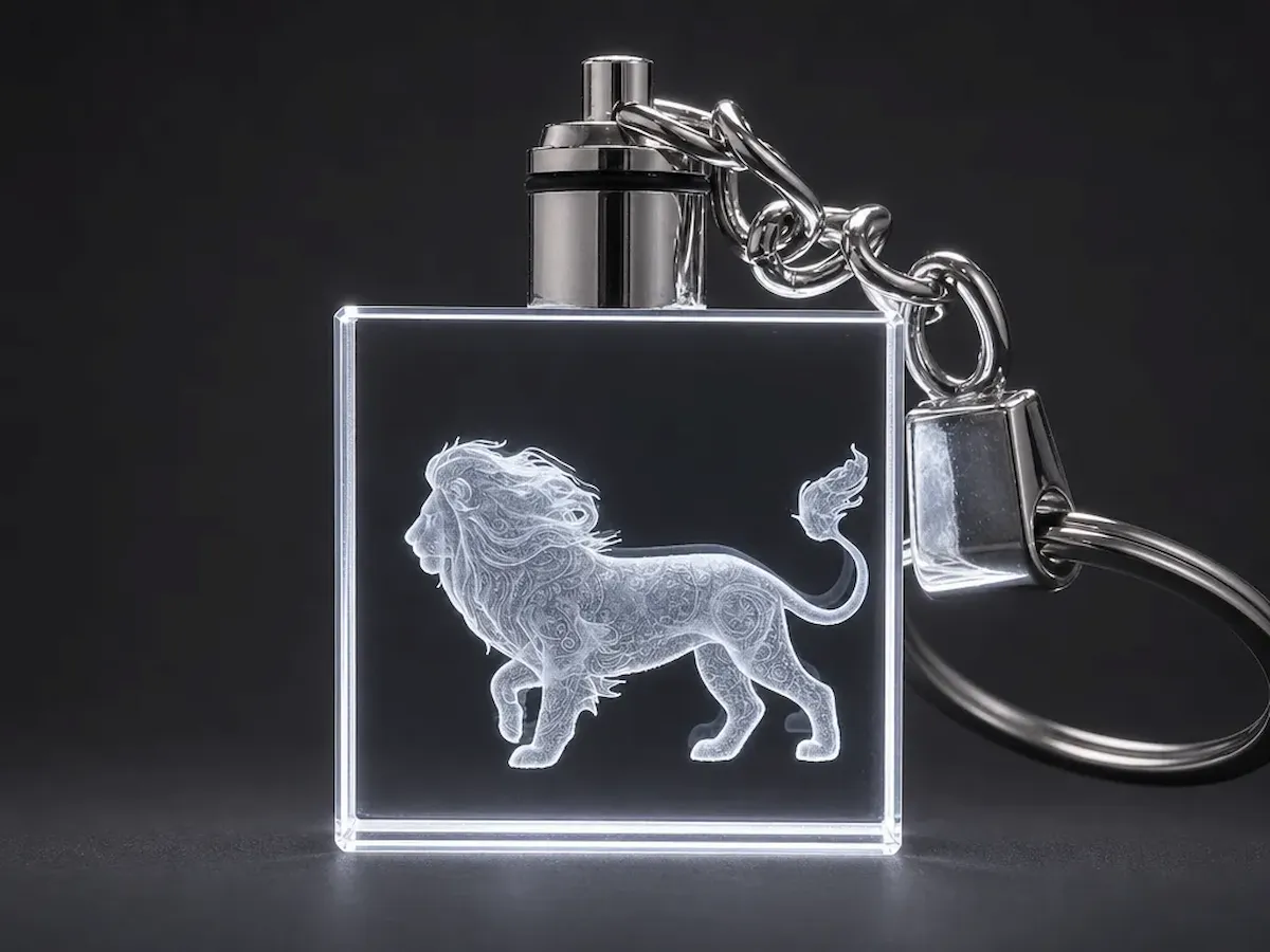 [Laser cut and engrave] Schlüsselanhänger aus Glas mit Sternzeichen Löwen Motiv