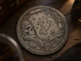 [Laser cut and engrave] Runder Untersetzer mit Totenkopf und Piraten-Schatzkarten-Motiv