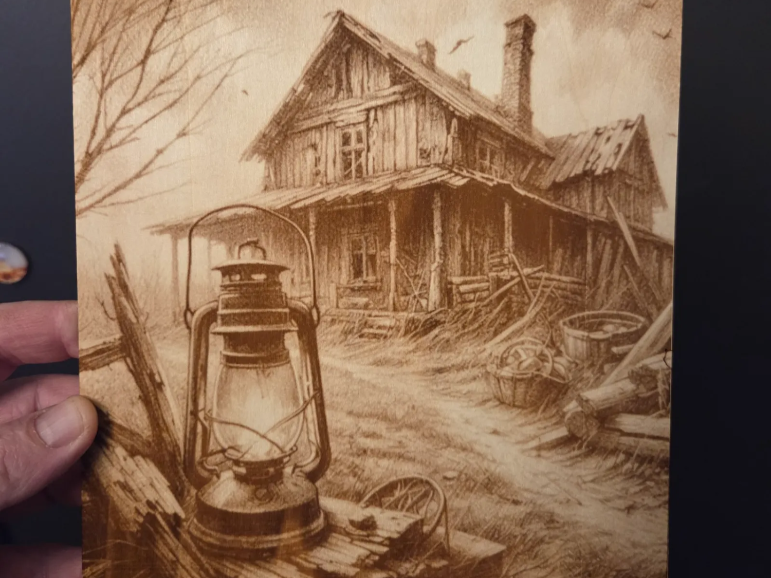 Rustic Farmhouse Scene with Vintage Lantern Wall Art