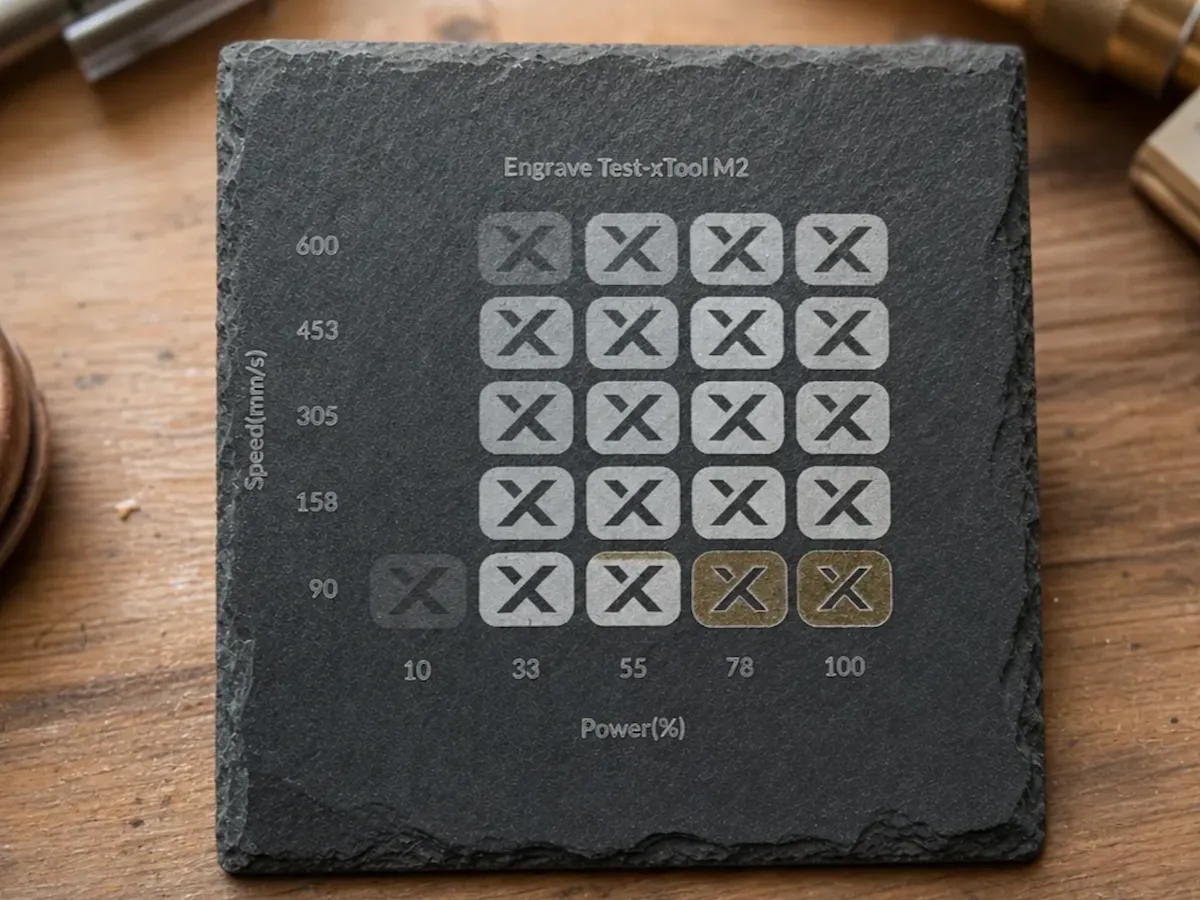 [Laser cut and engrave] Square Slate Coaster with Power and Speed Test Matrix