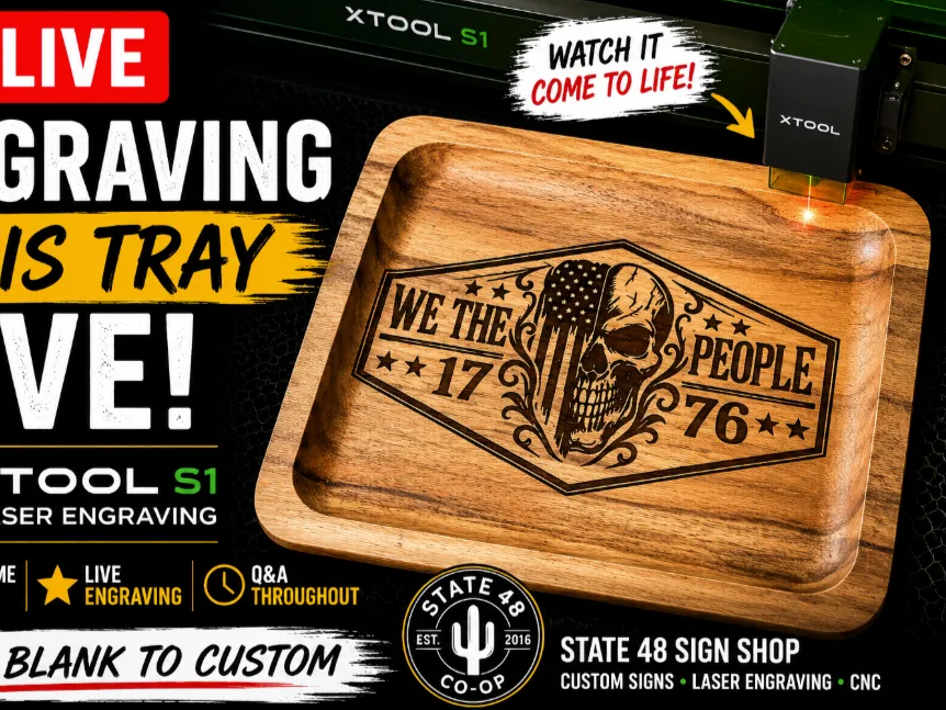 Wooden valet tray with We The People skull and flag design