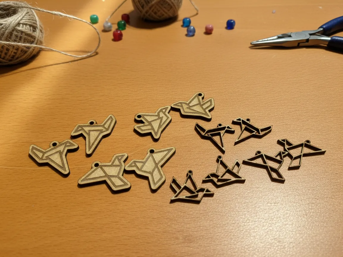 Ohrringe in Origami-Vogelform aus Holz